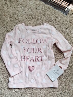 Carter's Light Pink Polka Dot Long Sleeve Tee with Glitter Heart